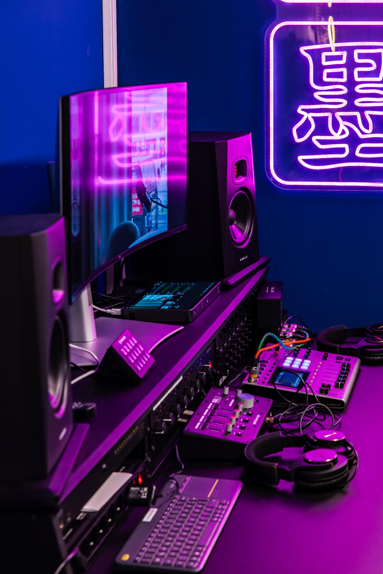 Studio control room with Shure audio mixing equipment in Berlin